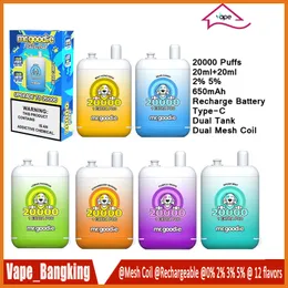 Original Mr Goodie 20000 puffs Disposable Vape pen 650mAh Dual Tank Dual Mesh Coil puff 20k Prefilled Device 12 Flavors E Cigarette Pod puffbars