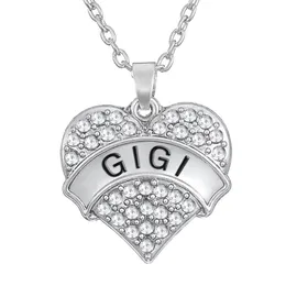 Amor família Gigi forma de coração pingente gargantilha cristal feminino palavra colar moda 2016 para mulheres299a