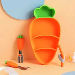 Tazze Piatti Utensili Bambini Carota Stoviglie in silicone AlimentazioneCiotola per bambini Cartone animato Piatto da addestramento Cucchiaio Forchetta Strumento per l'autoalimentazione del bambino 240329