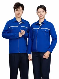 summer Pure Cott Worker Clothing Set Jacket Trousers Plain Color Reflective Stripe Working Uniforms Factory Workshop Coverall o2Pg#