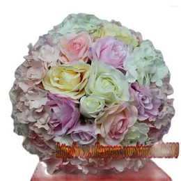 Fiori decorativi 35 cm 5 pz/lotto Seta Artificiale Rosa E Ortensia Fiore Palla Decorazione Bacio Nuziale TONGFENG