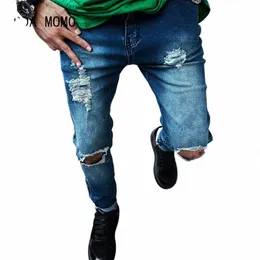 Männer Jeans Vintage Blau Schwarz Farbe Skinny Zerstört Zerrissene Jeans Fi Streetwear Broken Punk Hosen Homme Hip Hop Jeans Männer 19ii #