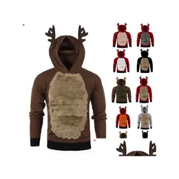 Erkek Hoodies Sweatshirts Erkek Kazak Noel Kadınlar Erkekler Elk Kulak Komik Sweaters Parti Kapşonlu Jumper Çift Ailesi Dro Dhojd