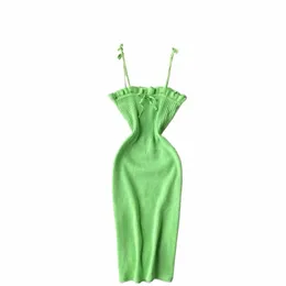 Bow Tied Spaghetti Strap Solid Strick Dr Frauen Sommer Sleevel Mini Bodyc Dr Vestidos Sexy Weibliche Kleidung u5Vt #