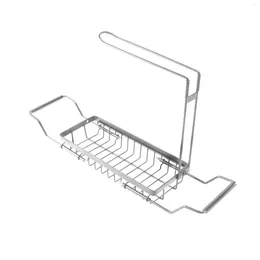 Küchenaufbewahrung, Edelstahl-Spülbeckenregal – erweiterbarer Abflusskorb, Schwämme-Caddy für hygienische Organisation – Silber