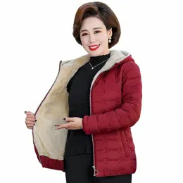 Herbst Winter Mittleren Alters Dame Mit Kapuze kurze Jacke Frauen Dünne Plus Cmere Warme Mantel Casual wam mantel v86A #