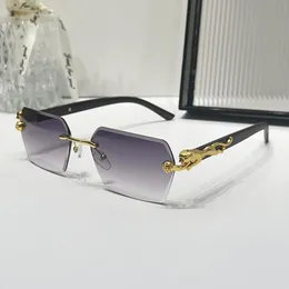 Retro Leopard Head Metal Accessories Rimless Square Frame UV400 Fashion Solglasögon