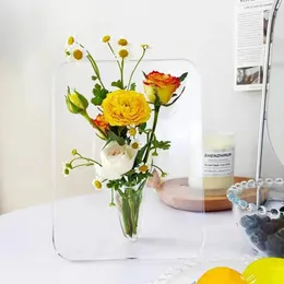 VASESACRYLIC POフレームVase Modern Art Floral Flower Desktop Plant Holder for Office Home Decor Gift Wedding Table Decoration