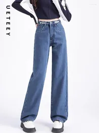 Jeans da donna UETEEY Pantaloni larghi a vita alta a gamba larga Pantaloni vintage Y2k Casual 2024 Boyfriend Denim sciolto dritto