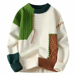 Covrlge outono inverno quente dos homens suéteres fi gola alta retalhos pullovers coreano streetwear pulôver casual roupas masculinas 72uj #