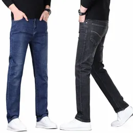 Classic Men's Blue Slim Jeans Four Seas Regular Stretch Denim Pants Busin Fi Straight-ben Jeans Pluss Storlekar 28-40 Z5QQ#