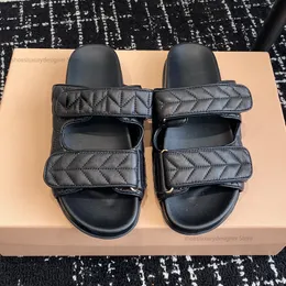 Summer Beach Women Platform Sandals Slippers Slides genuine leather rhombus shape casual mules outdoor Luxury Designers black shoes with box