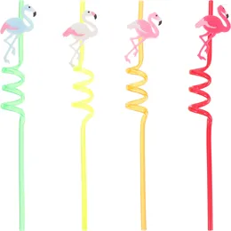 Tek kullanımlık fincan pipetler 4pcs parti spiral karikatür festivali içme kıvırcık lehine