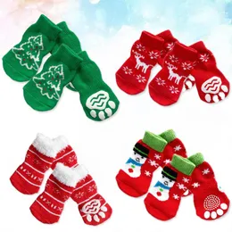 Dog Apparel 4 Sets Christmas Knit Socks Anti- Stocking For Dogs Puppy Pets Winter ( Random Style )