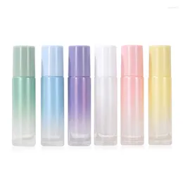 Storage Bottles 50Pcs 5ml 10ml Gradient Colored Roller Ball Bottle Portable Stainless Steel Glass Essential Oil Vials