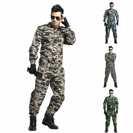 2 pçs/set lapela lg manga carga casaco calças zíper butts placket homens macacão camuflagem impressão trabalho treinamento outfit para o sexo masculino k48t #