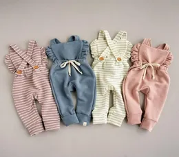 kids clothes girls boys Backless Striped romper newborn infant ruffle suspender Jumpsuits Summer Overalls baby Climbing clothing2237435