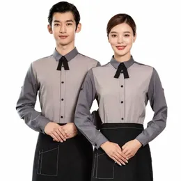 restaurant Kitchen Work Uniforms Lg Sleeve Waitr Overalls Food Service Fast-food Waiter Uniforms Bakery Waiter Jackets O6XF#