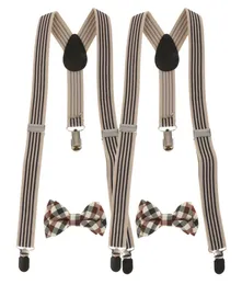 Pack of 2 Sets Kid Stretchble Yback Suspender Plaid Bowtie Set Clipon Braces Belts2678978