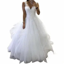 Zj9210 V-neck Princ vestido de baile casamento Dr com saia de tule em camadas branco personalizar noiva Dr inverno vestidos de noiva 2023 23Yf #