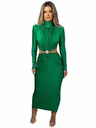 Mozisi Elegant Hollow Out Sexy Maxi dr for autumn Winter New Turtleneck LG Sleeve Bodyc Club Party Dr Z1FG＃