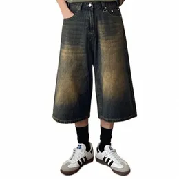 reddachic Y2k Denim Shorts for Men Colossus Wide Leg Jorts Cropped Baggy Jeans Vintage Wed Low Waist Trousers Korean Stylish J3XB#