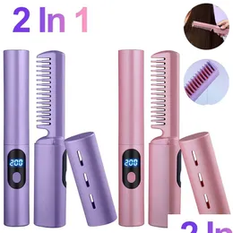 Alisadores de cabelo Mini alisamento escova pente mulheres usb alisador recarregável 2 em 1 aparelhos de estilo reto 240326 gota de otaze