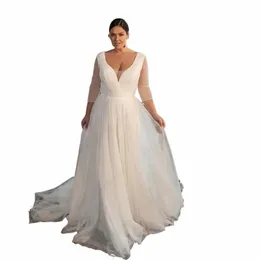 Strapl Plus Size Hochzeit Dres Sweep Zug Drei Viertel Vestidos de Novia 2023 Weiche Tüll Brautkleider Hintern Zurück e6nn #