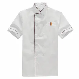 Chef Mantel Uniform Catering Jacke Kleidung Casual Herren Jacken Weiß Männer Kurzarm Executive Service Lose Kostüm Essen 61cF #