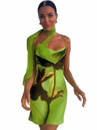ضمادة الطباعة الخضراء الصغيرة Mini Slip Dr 2024 امرأة ملابس عالية الجسم