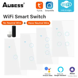 Steuern Sie WiFi Smart Light Touch-Schalter Smart Life Glasscheibe EU-Wandschalter 2-Wege ohne Neutralleiter Smart Home Alexa Google Home