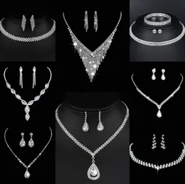 Värdebelt lab diamantsmycken Set Sterling Silver Wedding Halsbandörhängen för kvinnor Bridal Engagement Smyckesgåva A21L#