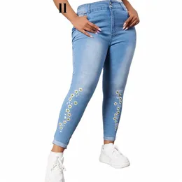 plus Size Floral embroidery Skinny Jeans 2024 Hot New e0JA#