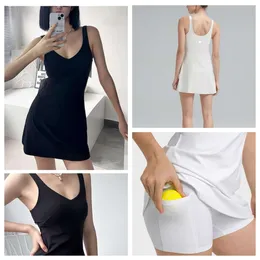 Lu Align de verão Badminton Yoga Tennis Vestido respirável de uma peça com linha de shorts embutidos e sutiã de prateleira na ginástica Move Gym Sport Sport