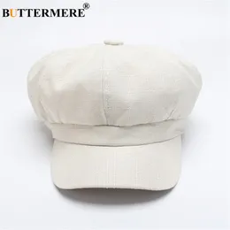 Buttermer Linen Newsboy Cap Women White French Painter Hat Ladies Spring Summer Beret Female Ny Octagonal Cap Baker Boy Hat