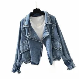 short Biker Blue Outerwears Small Spring Autumn Women's Denim Jackets Female Jeans Coat Crop with Stes 2023 Models Demi-seas z8eh#