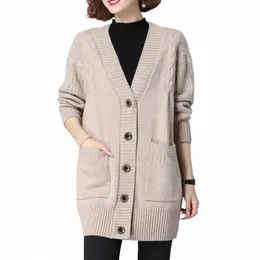 knitted Cardigan Women's Mid Length Autumn/winter Korean Versi New Large Fiable Loose Sweater Thickened Jacket 39Y5#