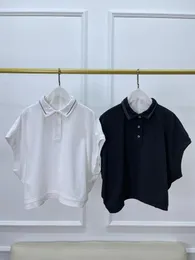 여자 T 셔츠 B/C 이탈리아 브랜드 여성 봄과 여름 고품질 흰색 박쥐 슬리브 폴로 목 짧은 탑 캐주얼 티셔츠