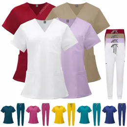 Laboratório Workwear Healthcare Scrubs Enfermeira Accories Clássico V-neck Scrub Jogger Suits Mulheres Multicolor Beleza Sal Uniformes P0Oq #