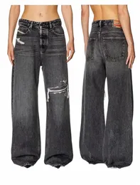 Jeans y proejct tasarımcısı 23S Yeni yırtık çırpılmış siyah gri geniş bacak mikro parlama gündelik pantolon lüks marka yüksek kalite 66vj#