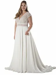 classic Wedding Dr Plus Size V-Neck Short Sleeves Elegant Bridal Gowns Chiff A-Line Zipper Backl Vestidos De Novia G1Kj#