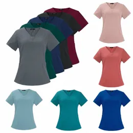 wholesale Fi Scrub Tops Hospital Doctor Nurse Working Uniform Solid Color Unisex Surgical Gown V-neck Scrubs Top for Women w8ED#