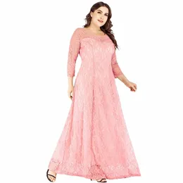 Edru Plus Size Women Lace Evening Evening Party Dr 3/4 Sleeve A-line Pink LG Large 4xl 5xl 6xl Mother of the Bride Dr SJ-1868 J7MZ#