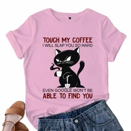화난 검은 고양이 T 셔츠 새로운 트렌디 한 티 셔츠 터치 내 커피 나는 당신을 때릴 것입니다.