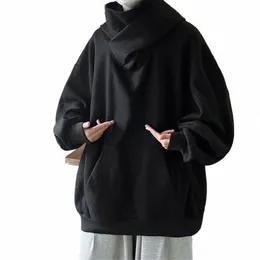 men's Oversized Hoodies Japanese Ninja Style Hooded Sweatshirt Solid Color Turtleneck Pullovers Harajuku Hip Hop Tracksuit Tops O9u3#