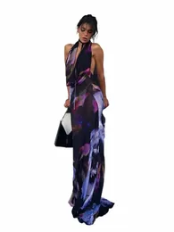 Backl Maxi Dr Women Sexy Purple Print Halter Bodyc Dr Summer Beach Outfits Elegant Sleevel Club Party Dr 2022 Z5YB＃