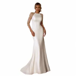 Elegante Meerjungfrau Hochzeit Dr Frauen 2024 Lg Ärmel Spitze Illusi Zurück Oansatz Satin Brautkleid Sweep Zug Vestidos de Noiva y3Vc #