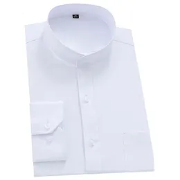 Mandarin Bussiness 공식 셔츠 남성용 Chinease stand collar solid plain white dreest 셔츠 규칙적인 긴 소매 남성 상단 240320