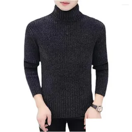 Menströjor Turtleneck tröja Autumn Winter Rollneck varm stickad Drop Delivery Apparel Clothing Dheei