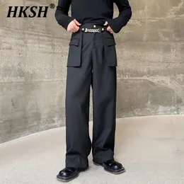 Pantaloni da uomo HKSH Catena a vita alta Abbigliamento da lavoro Lungo Collage Flip Tasca tridimensionale Gamba dritta Primavera Autunno Casual HK0088